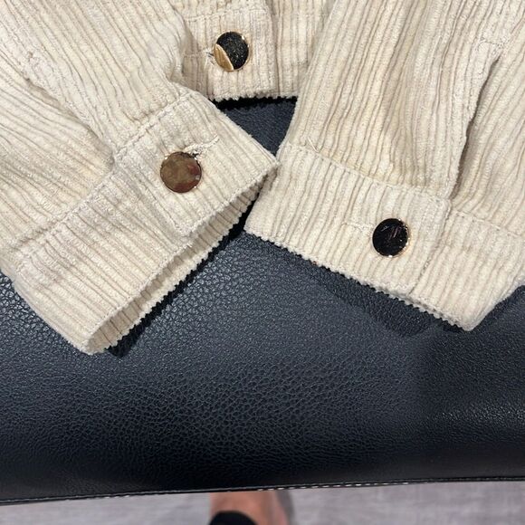 Crop Ivory Corduroy Jacket Living My Best Style X Pink Lily trendy slouchy Sz L - Picture 5 of 9